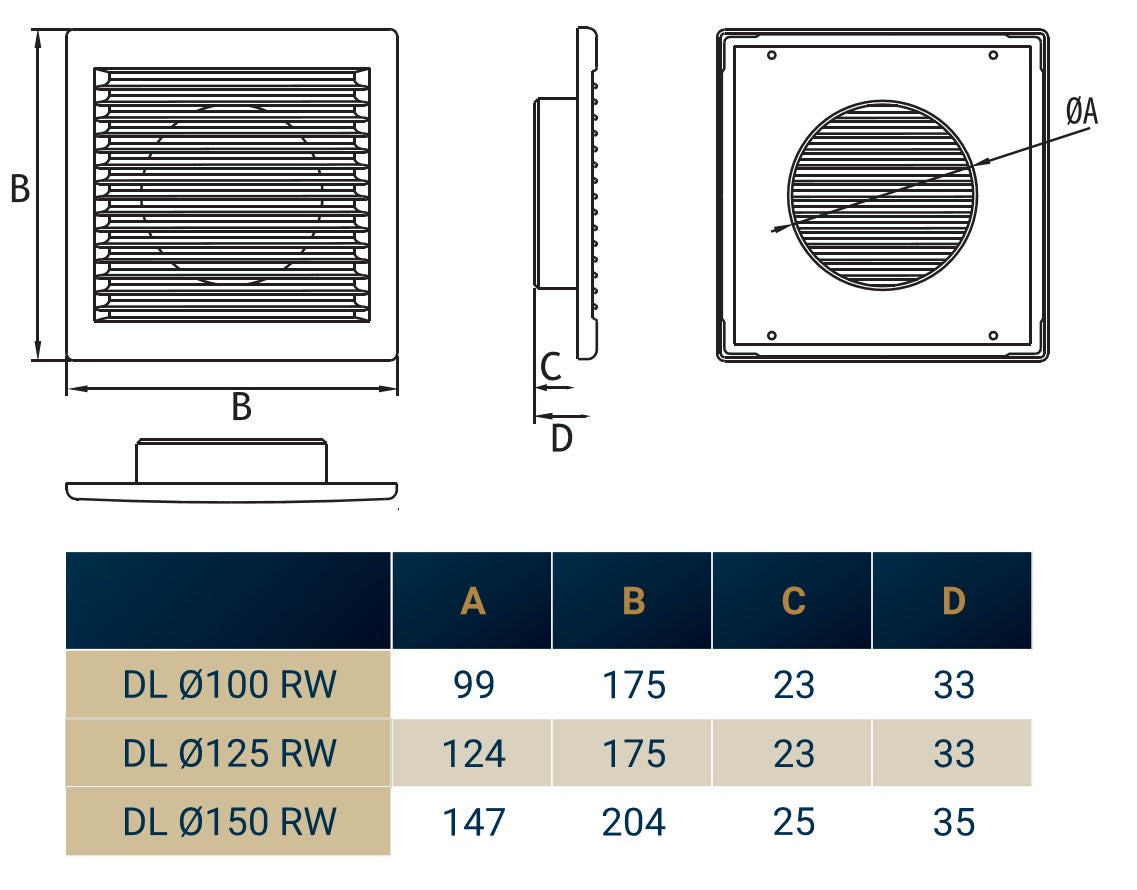 White Louvre Vent DL/150 RW LUX with Insect Mesh