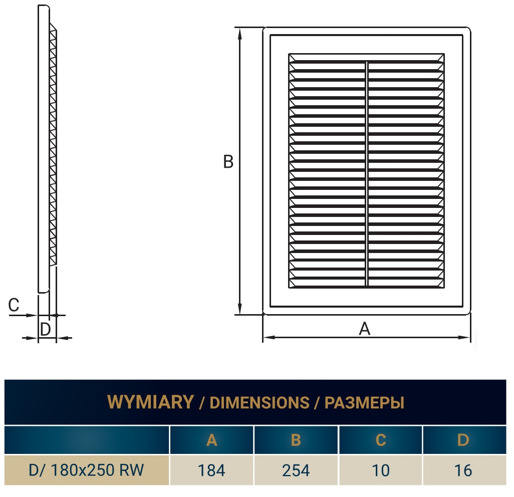 180mm x 250mm Classic Louvre Vent D/180X250RW with Insect Screen