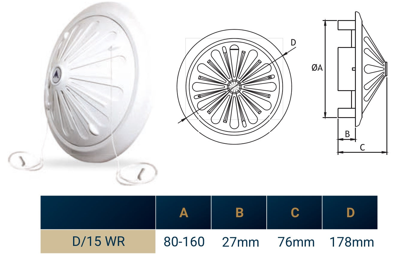 80mm-160mm Adjustable White Round Louvre Vent