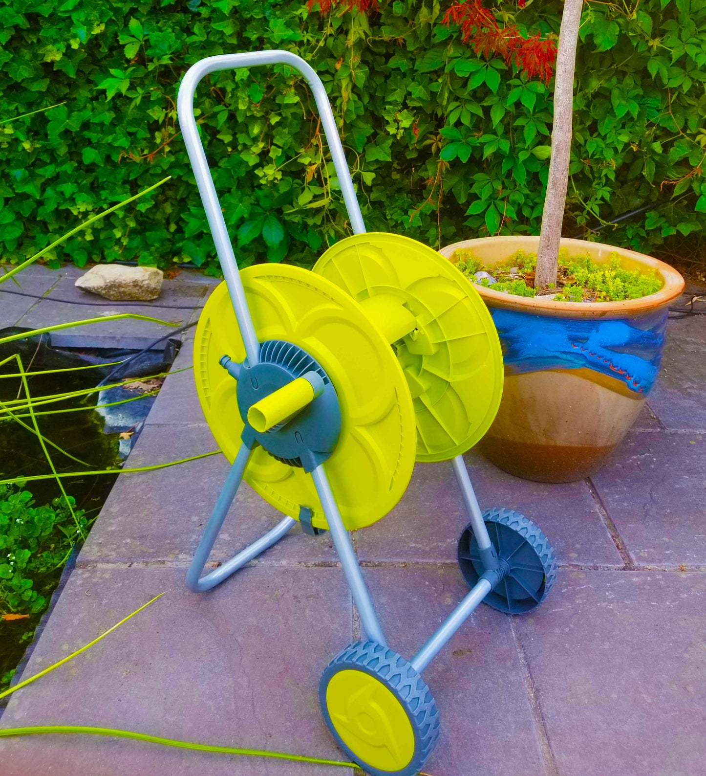 50m Lime Eco Hose Reel Trolley