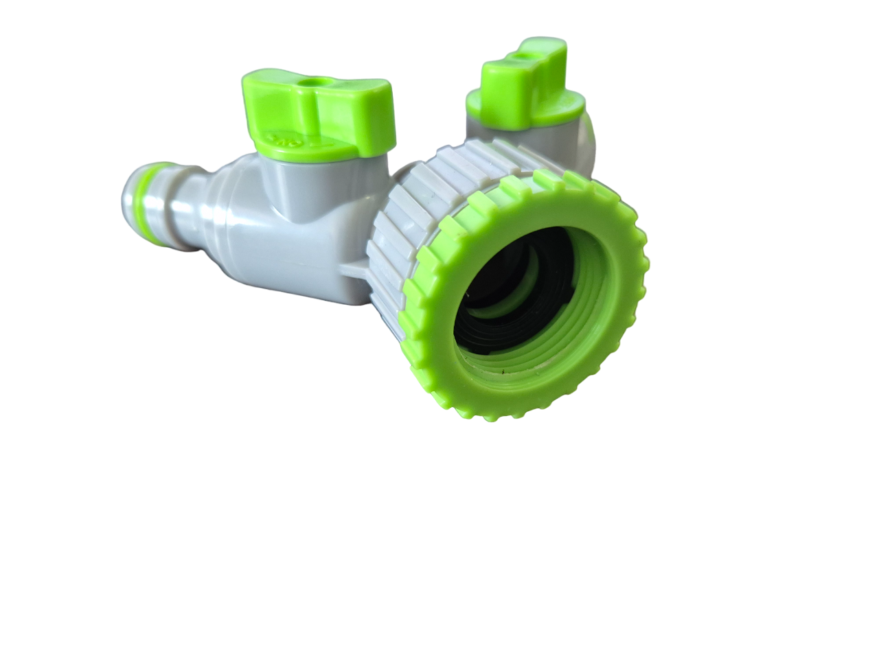 Green/Grey 1” or ¾” BSP Female Dual Outlet Tap Fitting with Valves