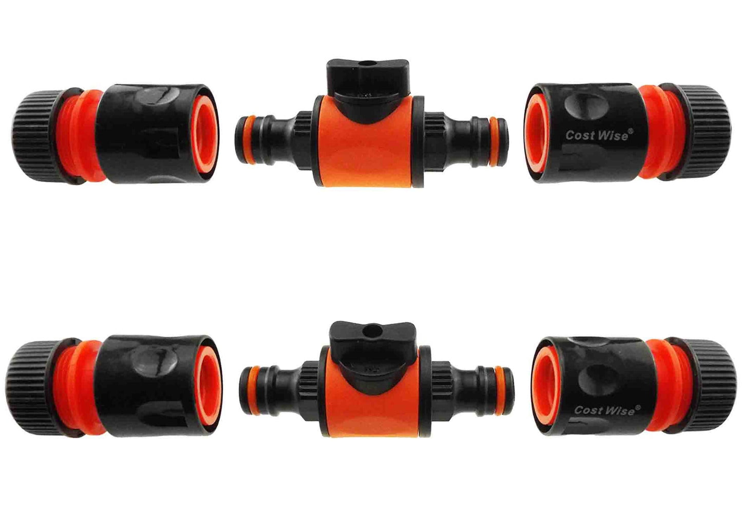 Cost Wise Male‑Male Quick‑Connect Inline Hose Valve Set Black/Orange