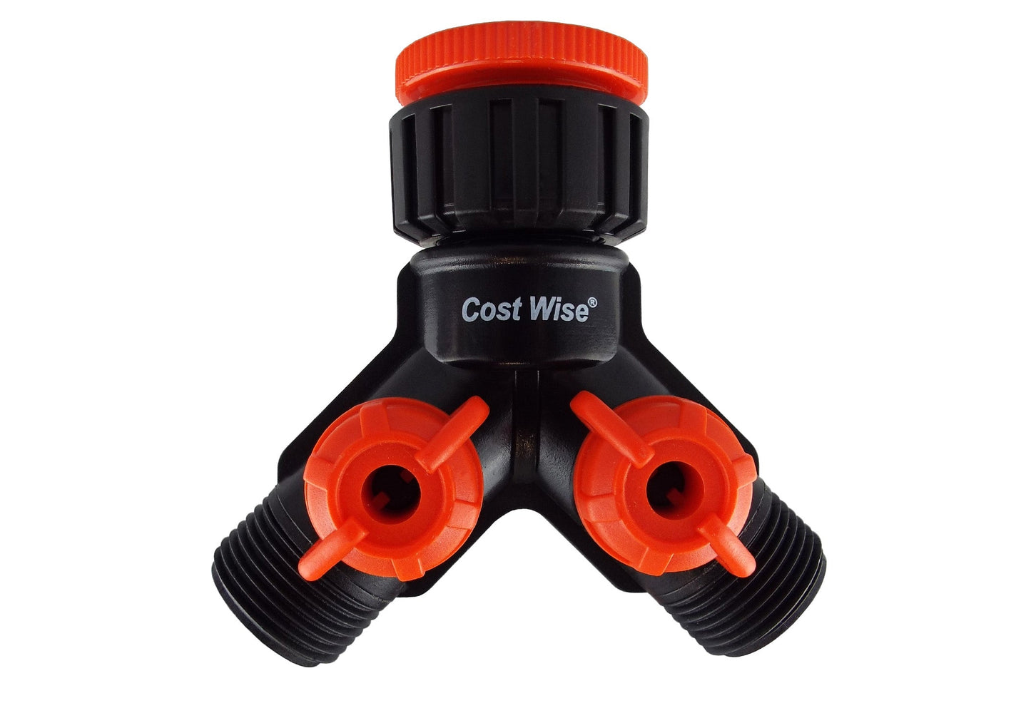 Black/Orange Dual Tap Fitting with Valves and Threaded Outlets