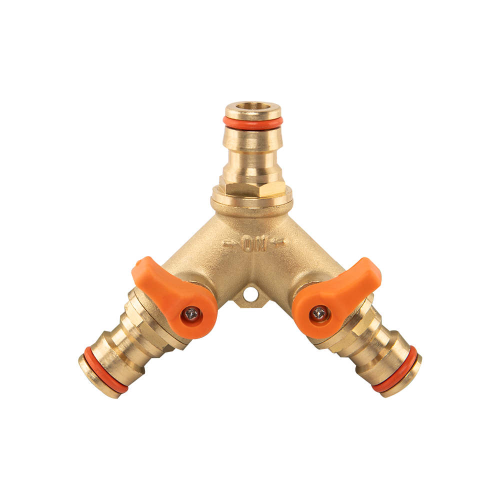 3-Way Brass Snap-On Male Connector with Integrated Valves