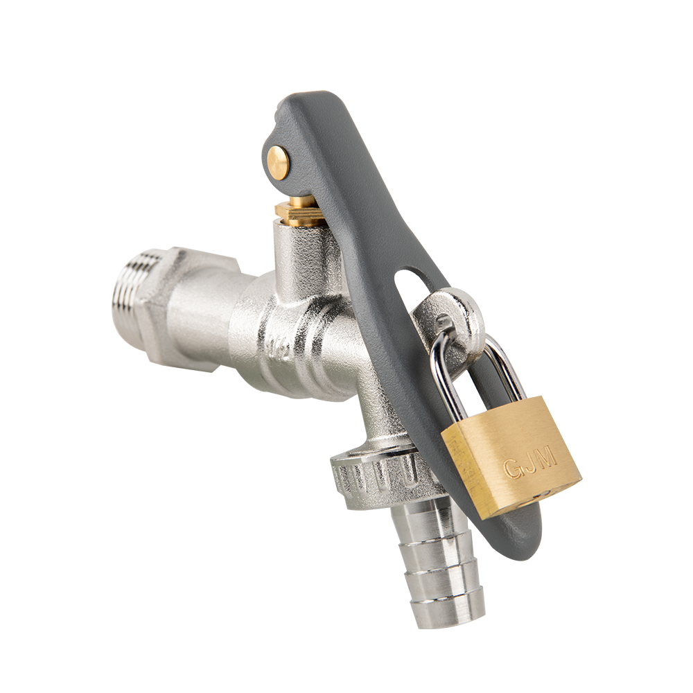 Brass Lever Hose Tap ½" BSP Male Thread with Barb Outlet and Locking Handle