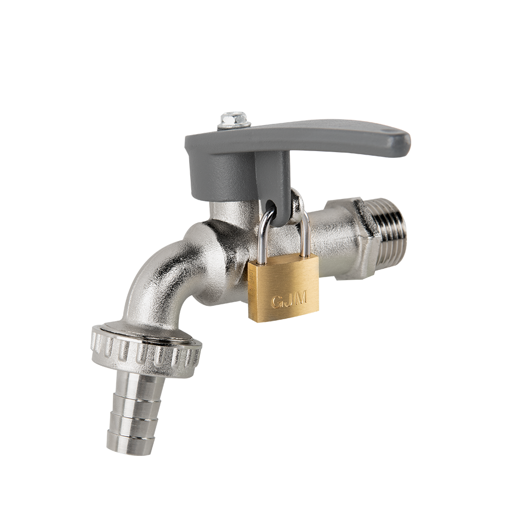 Brass Lever Hose Tap ½" BSP Male Thread with Barb Outlet and Side Locking Mechanism