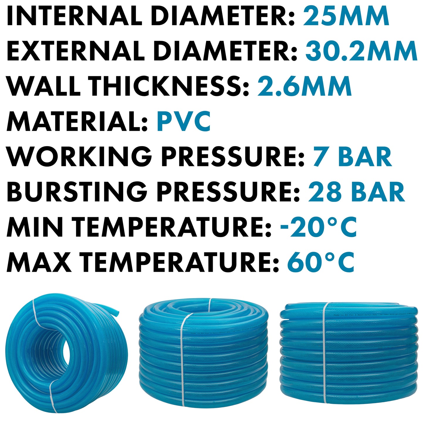 Blue Transparent Braided Fuel Hose PVC 25mm x 2.6mm