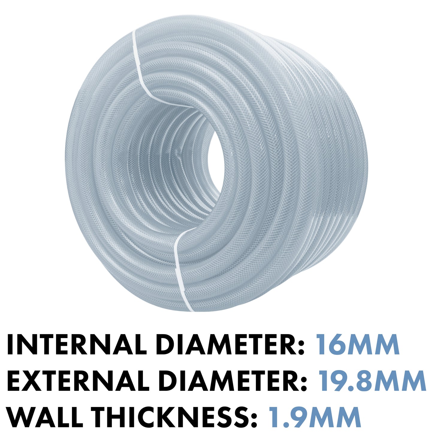 Transparent Reinforced PVC Hose Pipe – 16 mm × 1.9 mm