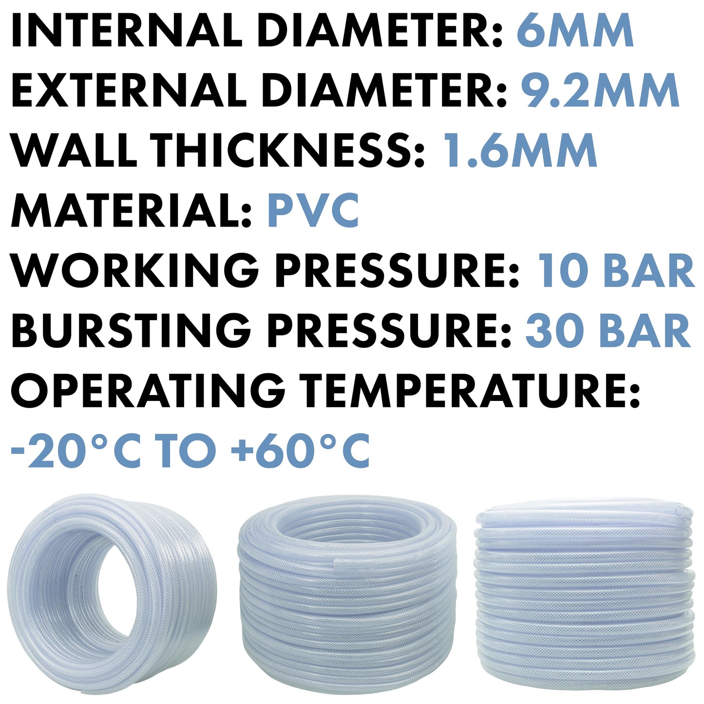 Transparent Reinforced PVC Hose Pipe – 6 mm × 1.6 mm
