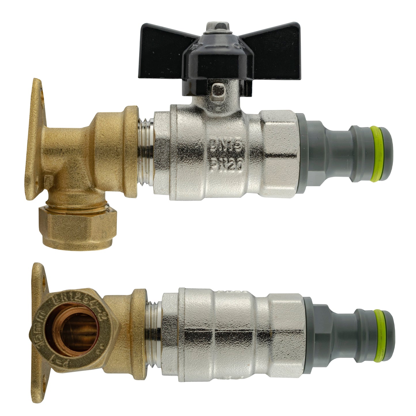 15mm Brass Wall Flange Kit with Bib Tap + Click Lock
