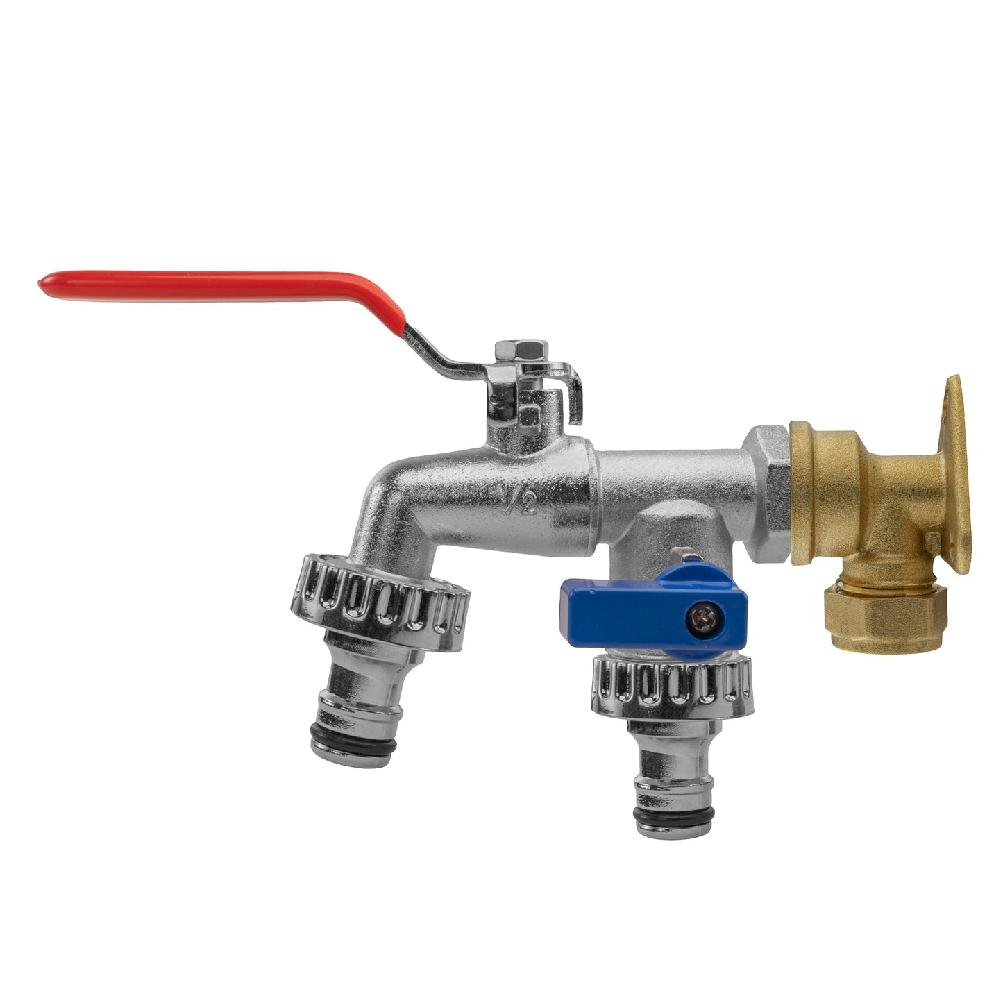 15mm Brass Wall Flange Kit with Double Lever Tap and Quick Connect