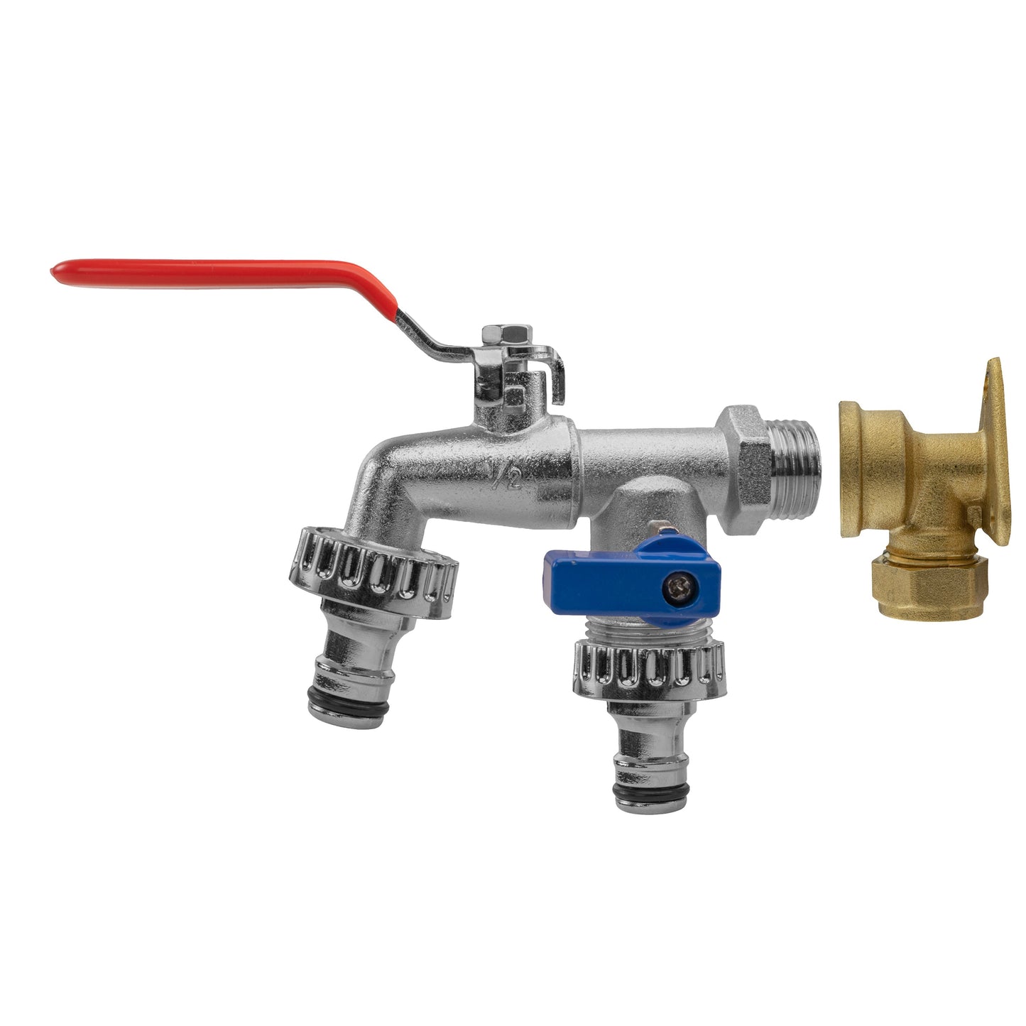 15mm Brass Wall Flange Kit with Double Lever Tap and Quick Connect
