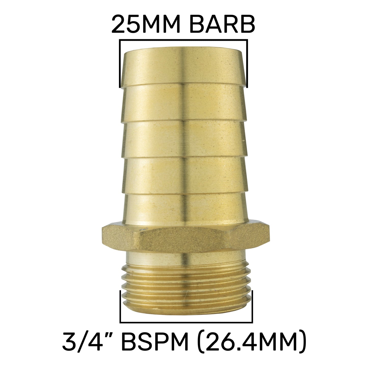Water Butt Connector 3/4" BSP with In-Line BSPF Valve and 25mm Brass Barbed Fitting