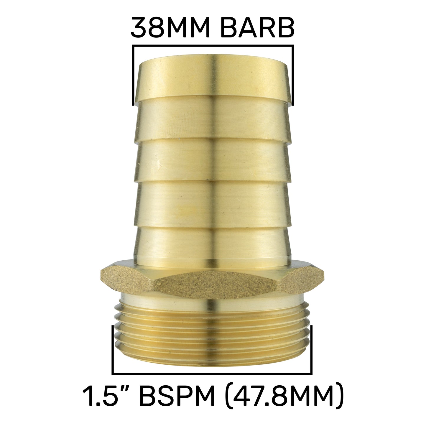38mm Brass Hose Joiner with 1.5" BSP Male Thread