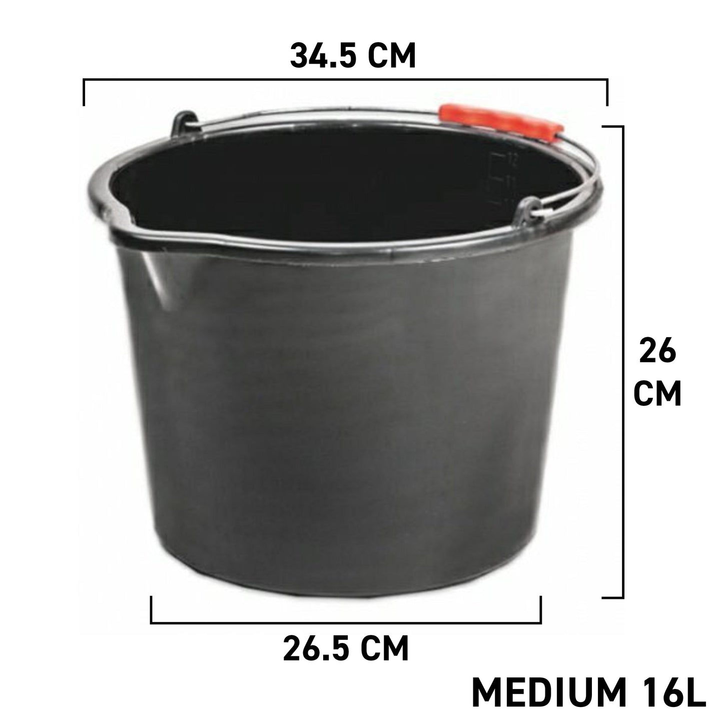 Durable 16L Black Plastic Bucket