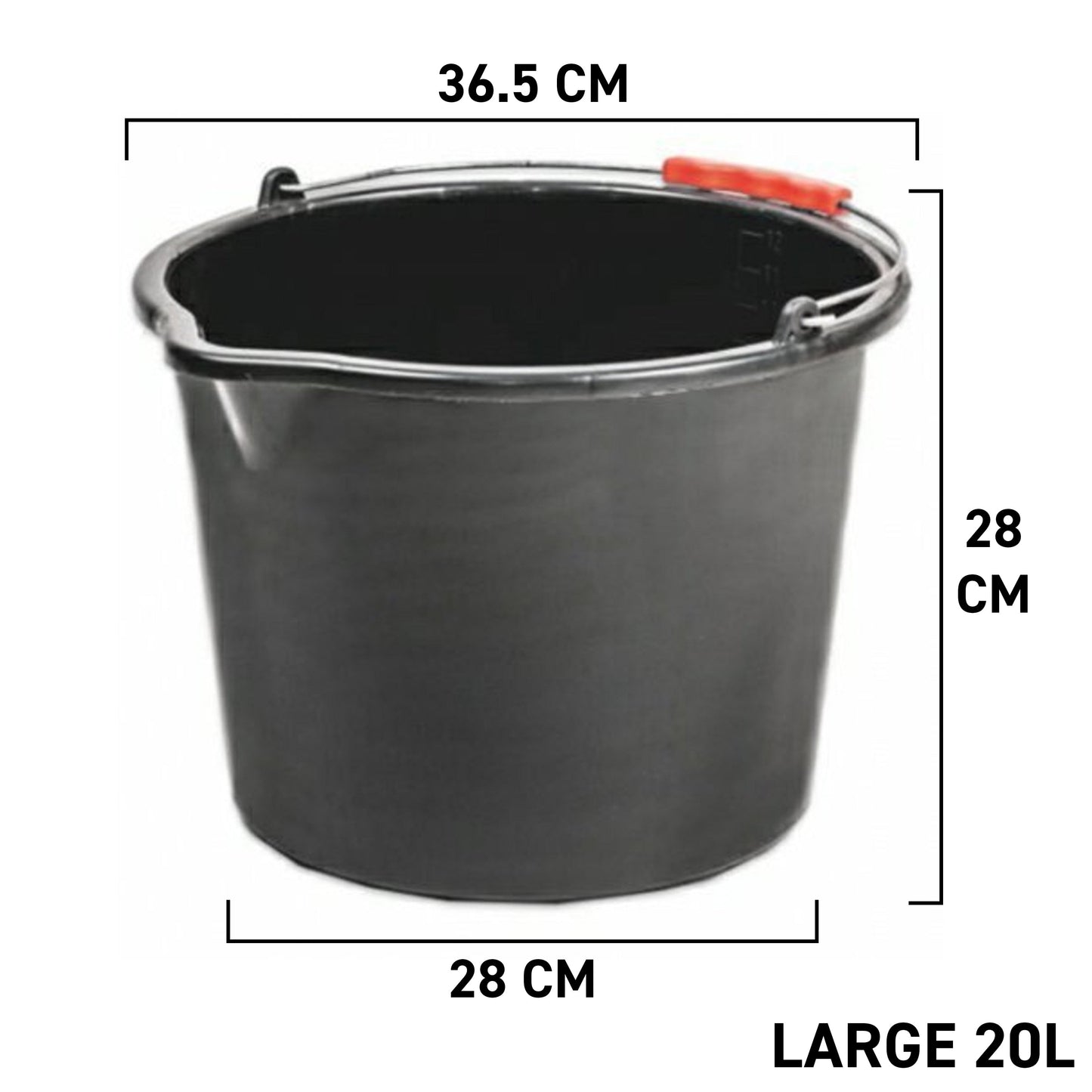 Durable 20L Black Plastic Bucket
