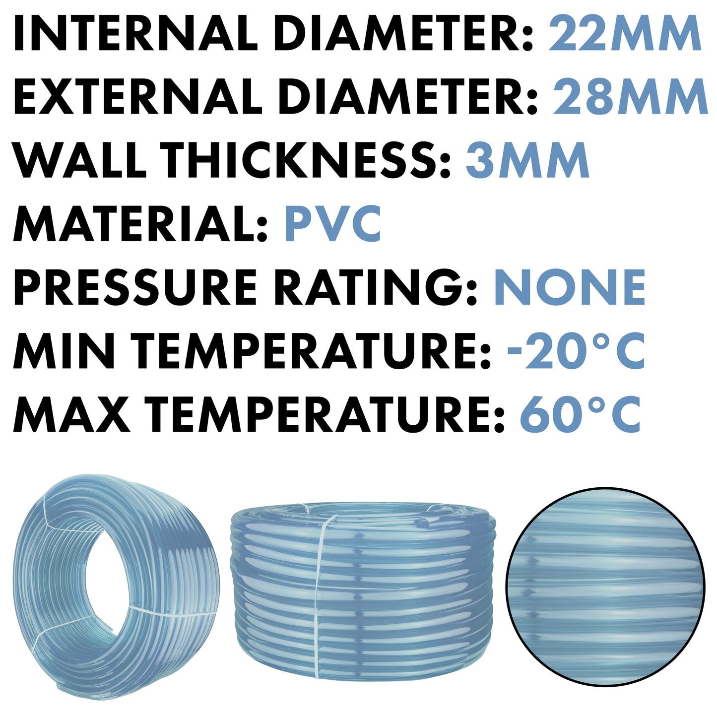 Transparent Flexible PVC Hose Pipe 22mm x 28mm
