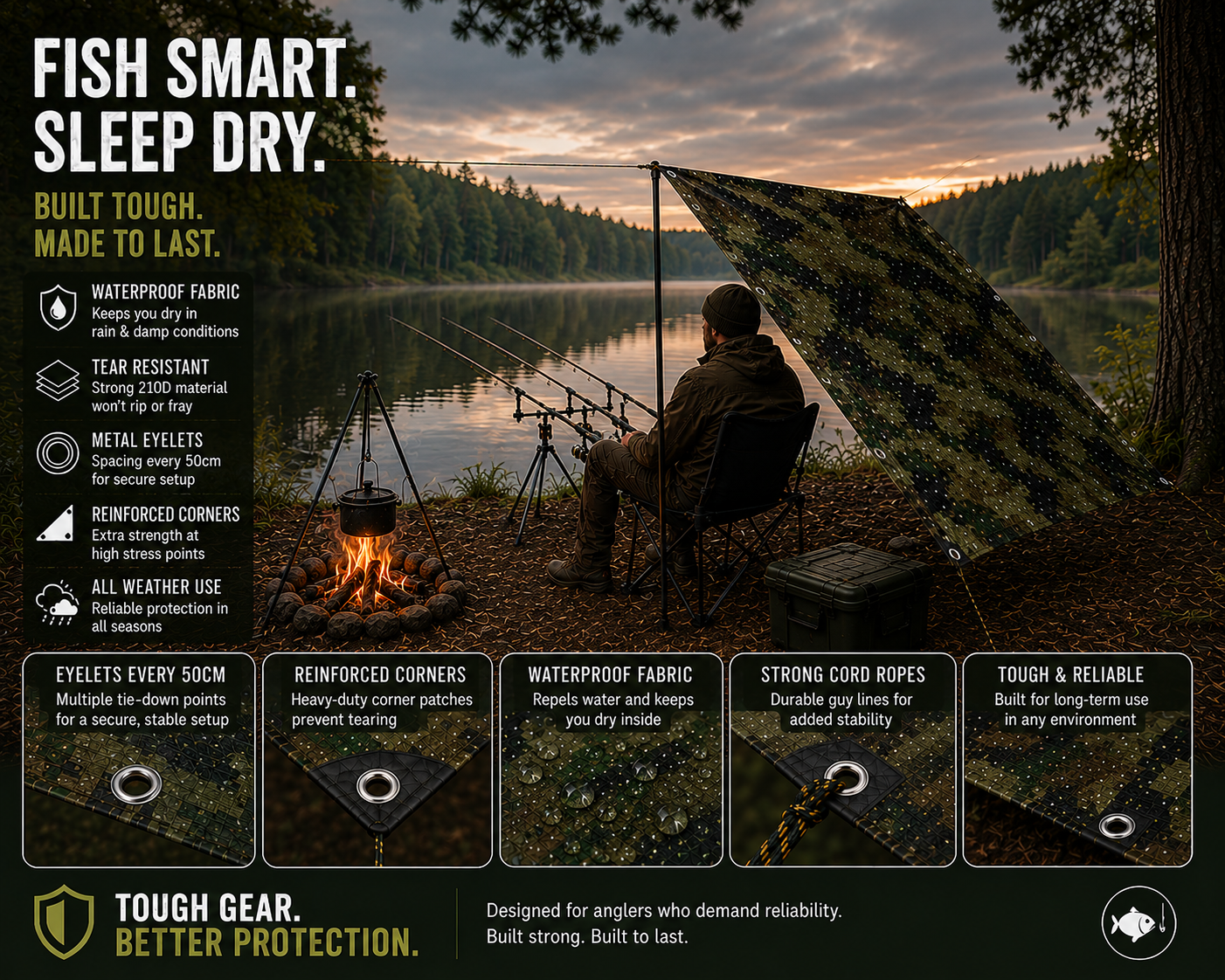Camo Fishing Shelter Tarp Waterproof Camping Bushcraft Survival Cover