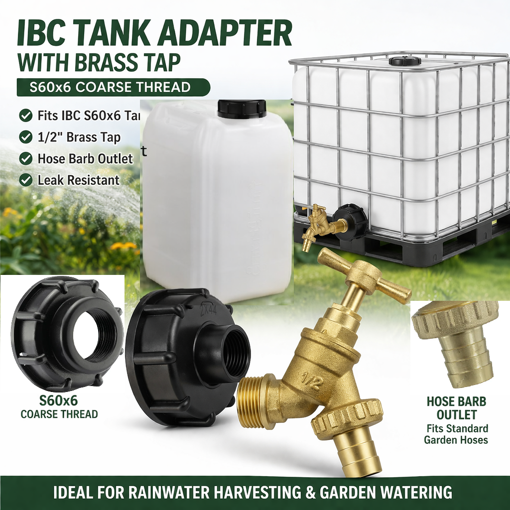 IBC S60x6 Tank Adapter Brass Tap 1/2" Barb Outlet for 20 / 25L Water Tank