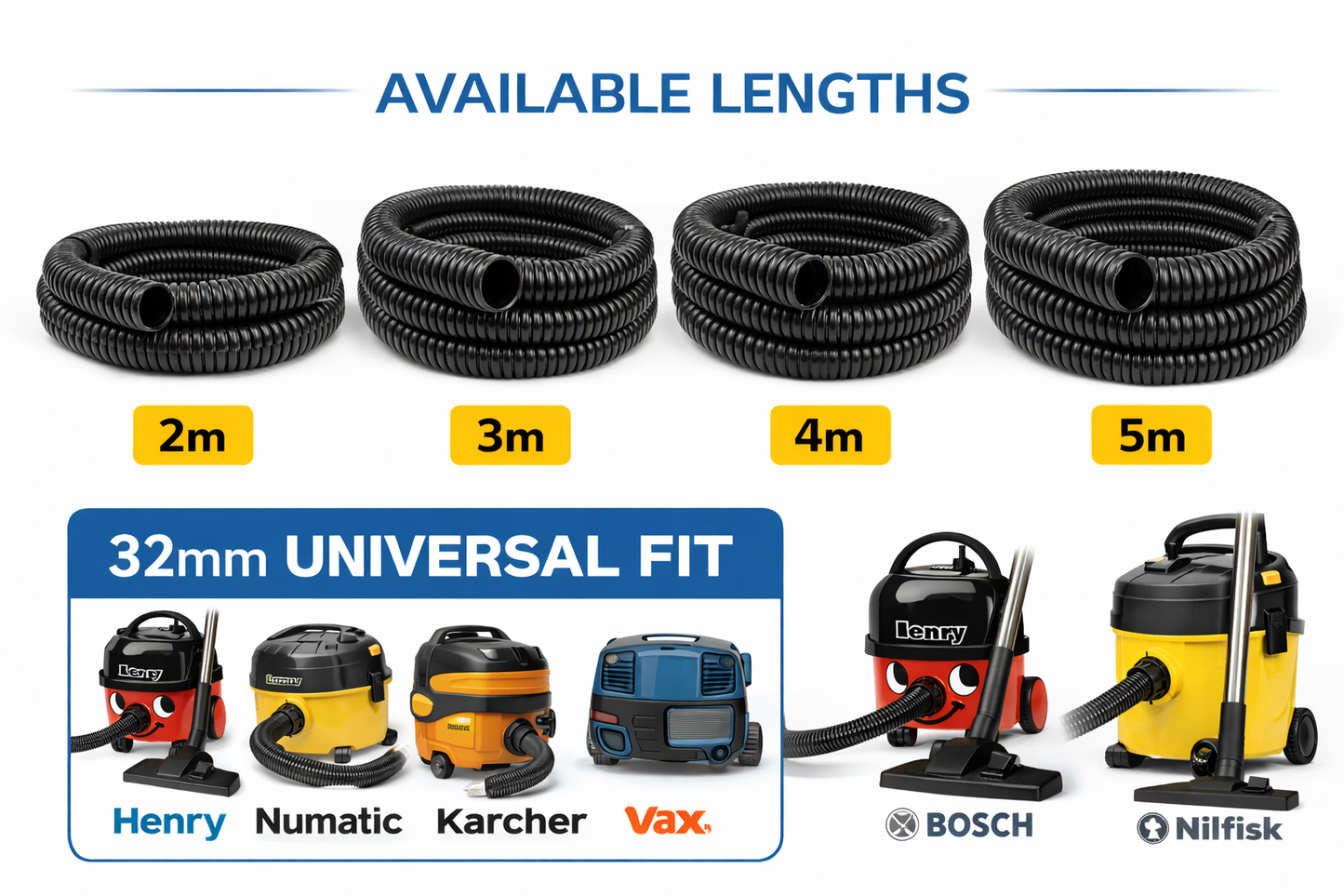 32mm Vacuum Cleaner Hose Replacement Suction Pipe Flexible 2m 3m 4m 5m