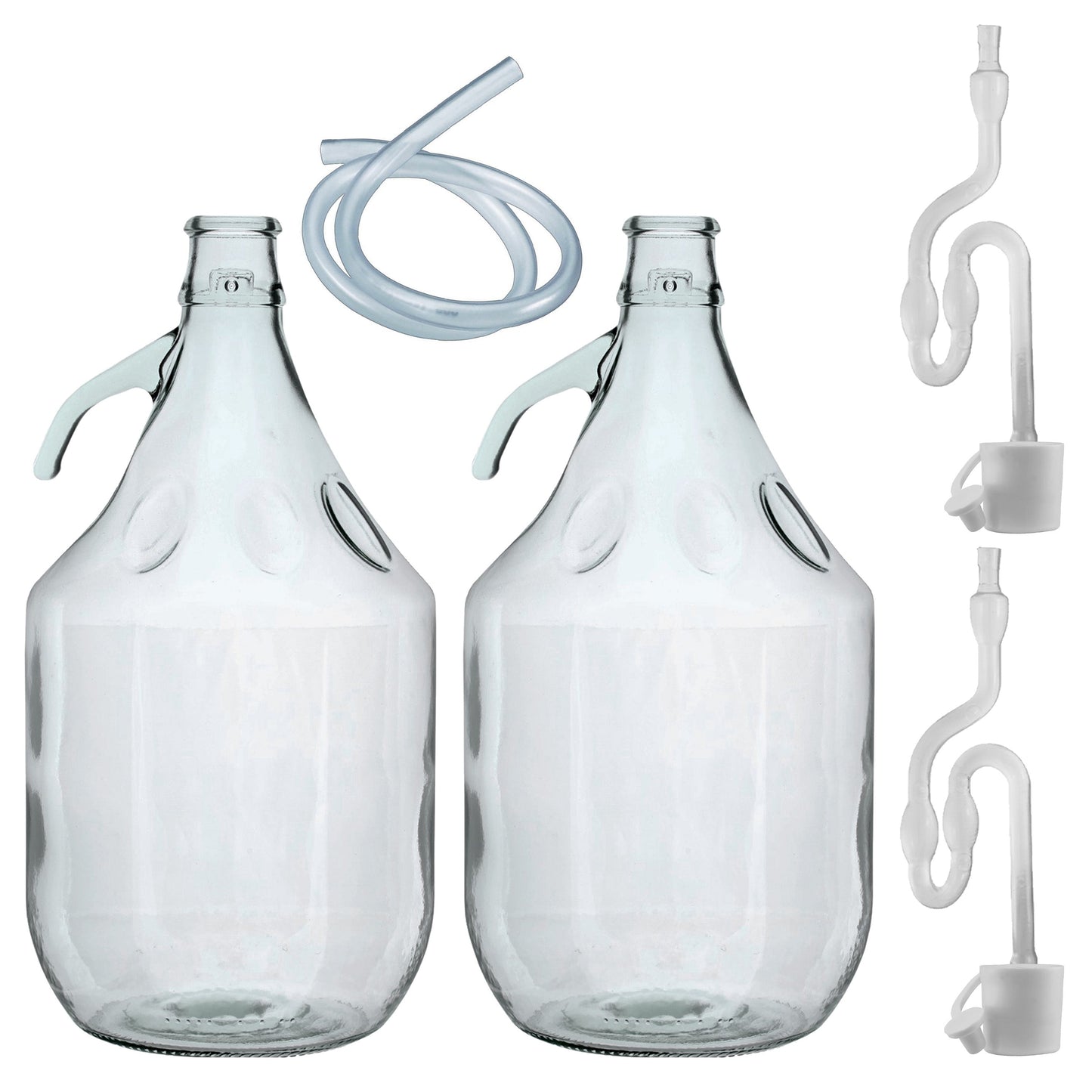 Set of 2 Plain 5L Glass Demijohns Complete with Airlock, Bung and Tube