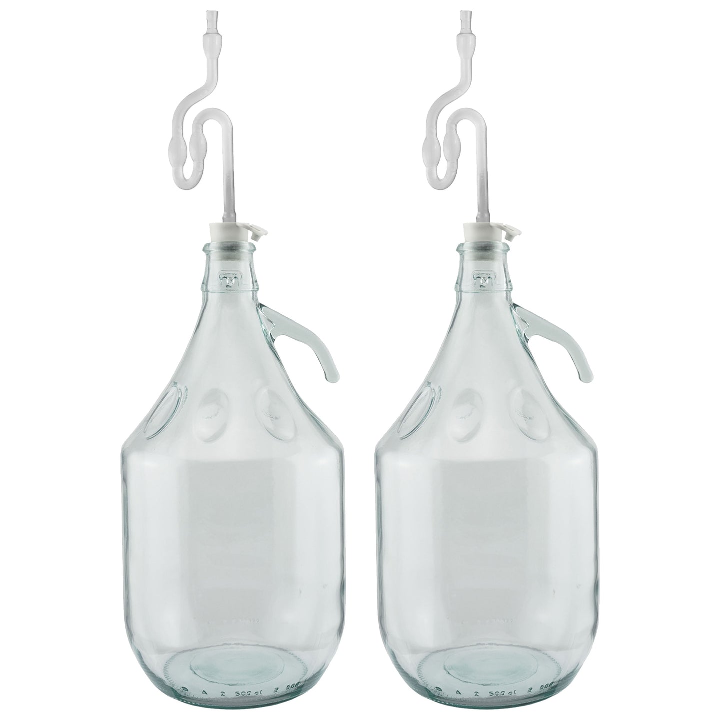 Set of 2 Plain 5L Glass Demijohns Complete With Airlock and Bung
