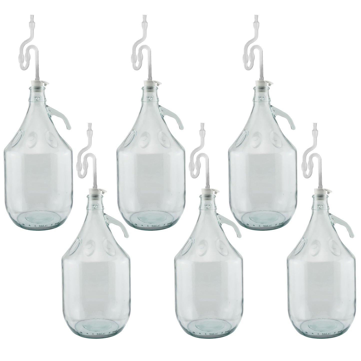 Set of 6 Plain 5L Glass Demijohns Complete With Airlock and Bung