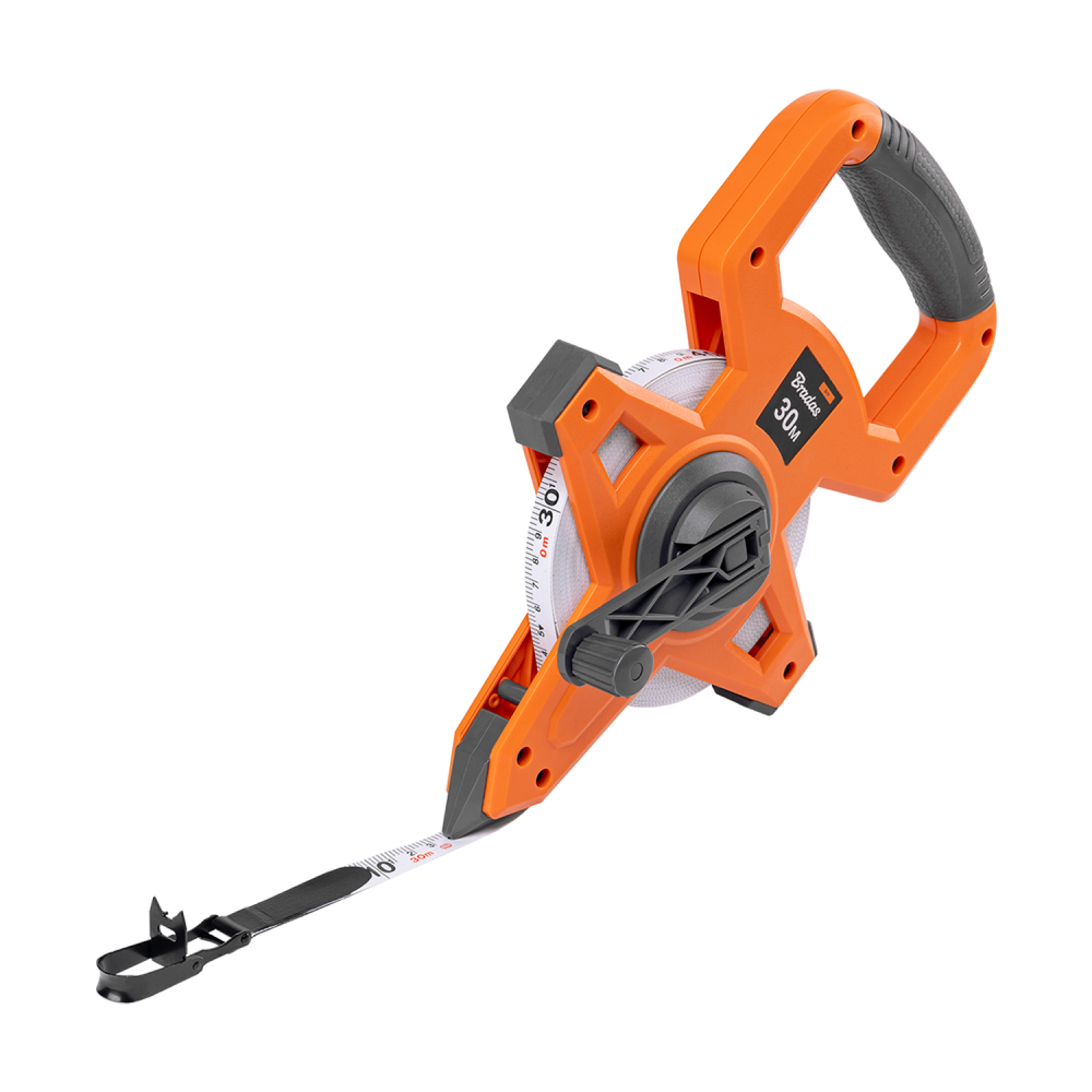 15mm Wide Fibreglas Measuring Tape with Handle – Black/Orange (30m to 100m)
