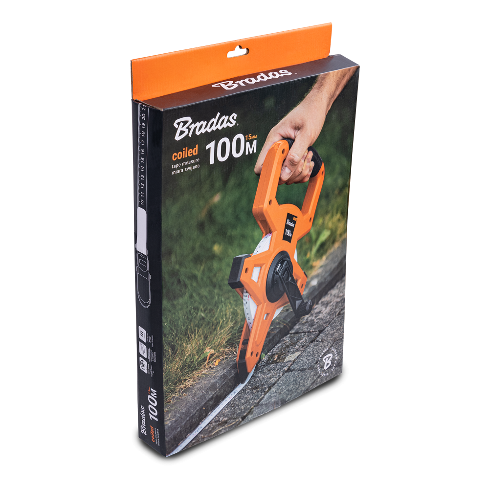 15mm Wide Fibreglas Measuring Tape with Handle – Black/Orange (30m to 100m)