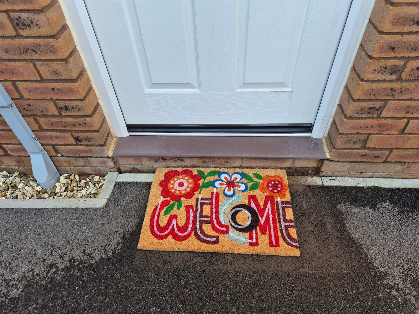 Coir Doormat 60cm x 40cm – ‘Welcome’ with Floral Design
