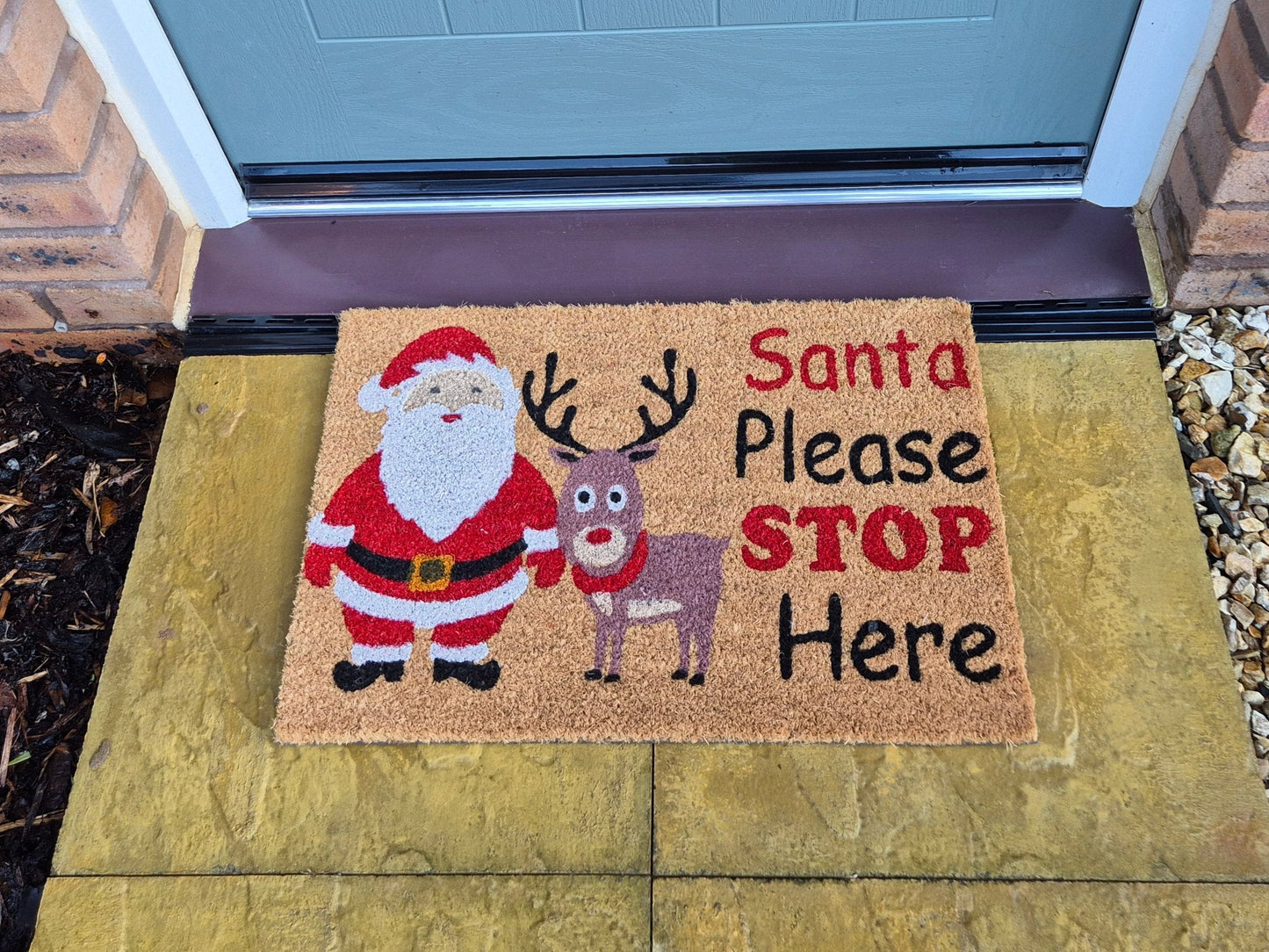 Coir Doormat 60cm x 40cm – ‘Santa Please Stop Here’ Christmas Design