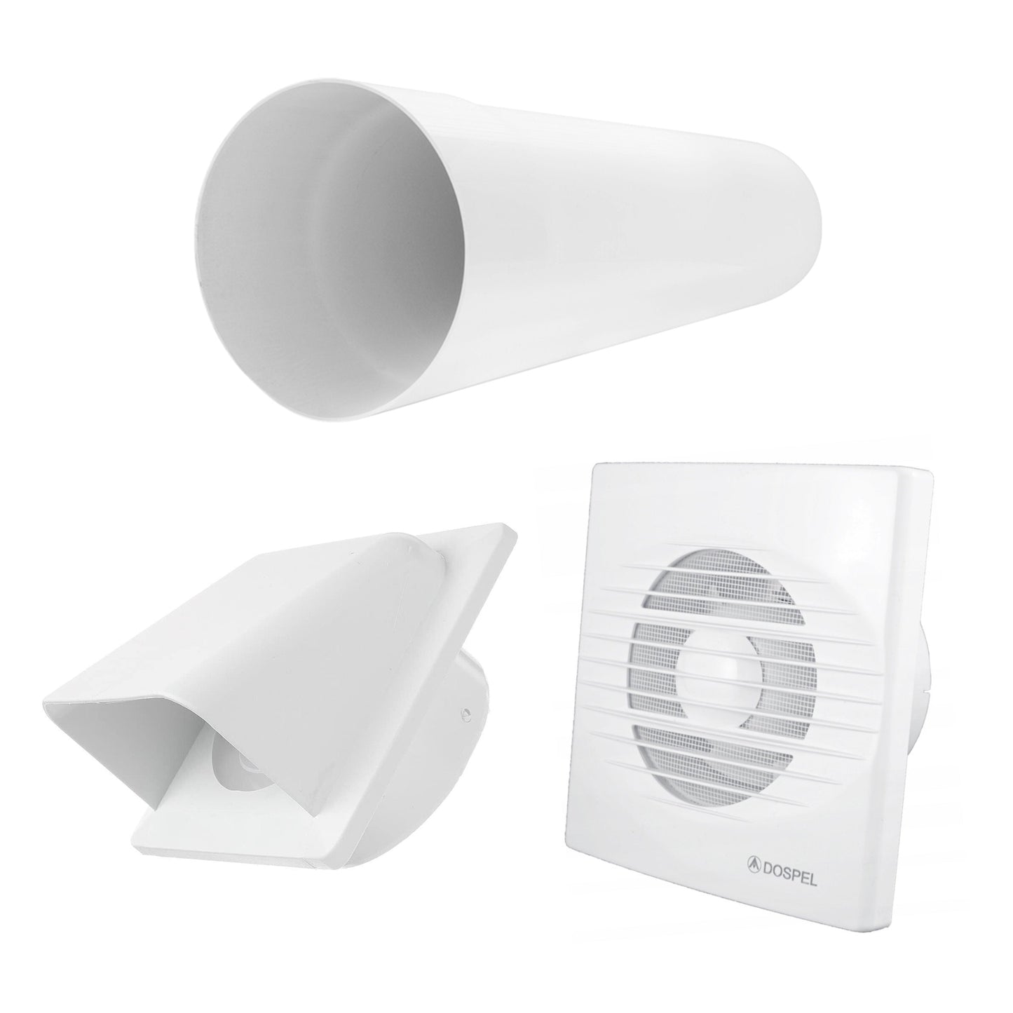 RICO Bathroom Extractor Fan Kit with Pull-Cord Switch and White External Wall Vent