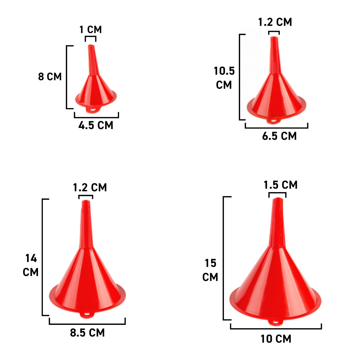 Set of 4 Red Mixed Funnels