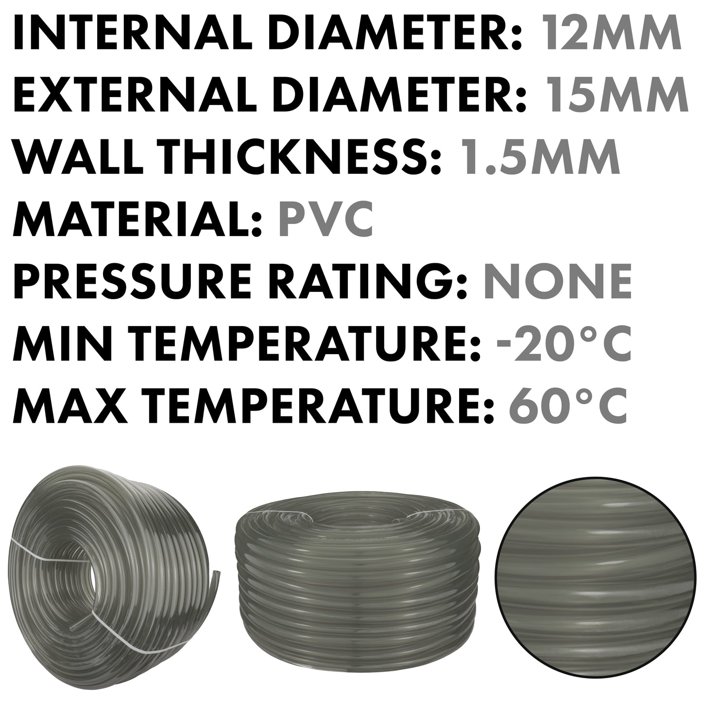 PVC Semi-Transparent Pipe Grey 12mm x 15mm