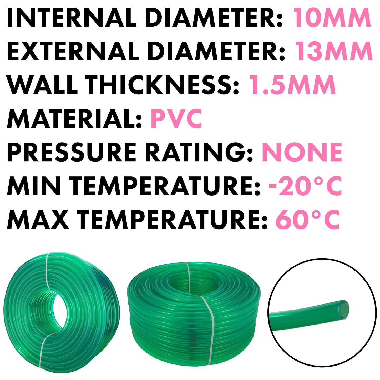 PVC Semi-Transparent Pipe Green 10mm x 13mm
