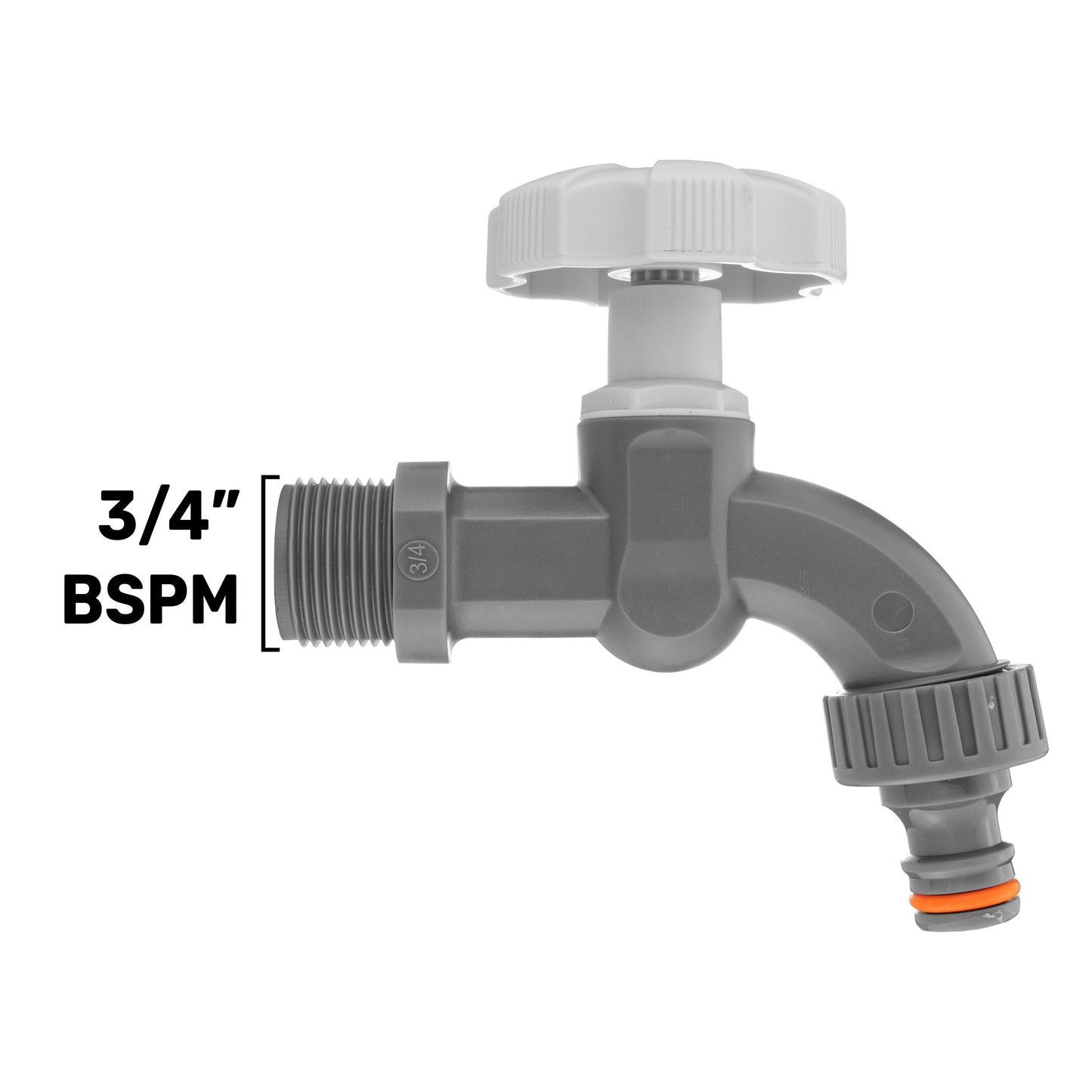 Heavy-Duty 3/4" BSP Male Thread Plastic Tap – White Line Design