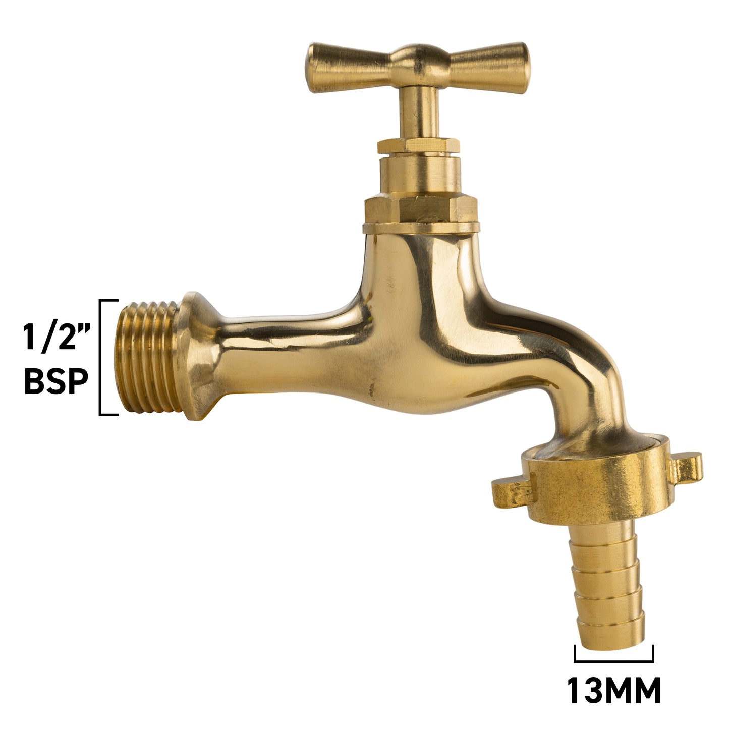 1/2'' BSPM Polished Brass Garden Tap with 13mm Barbed Outlet