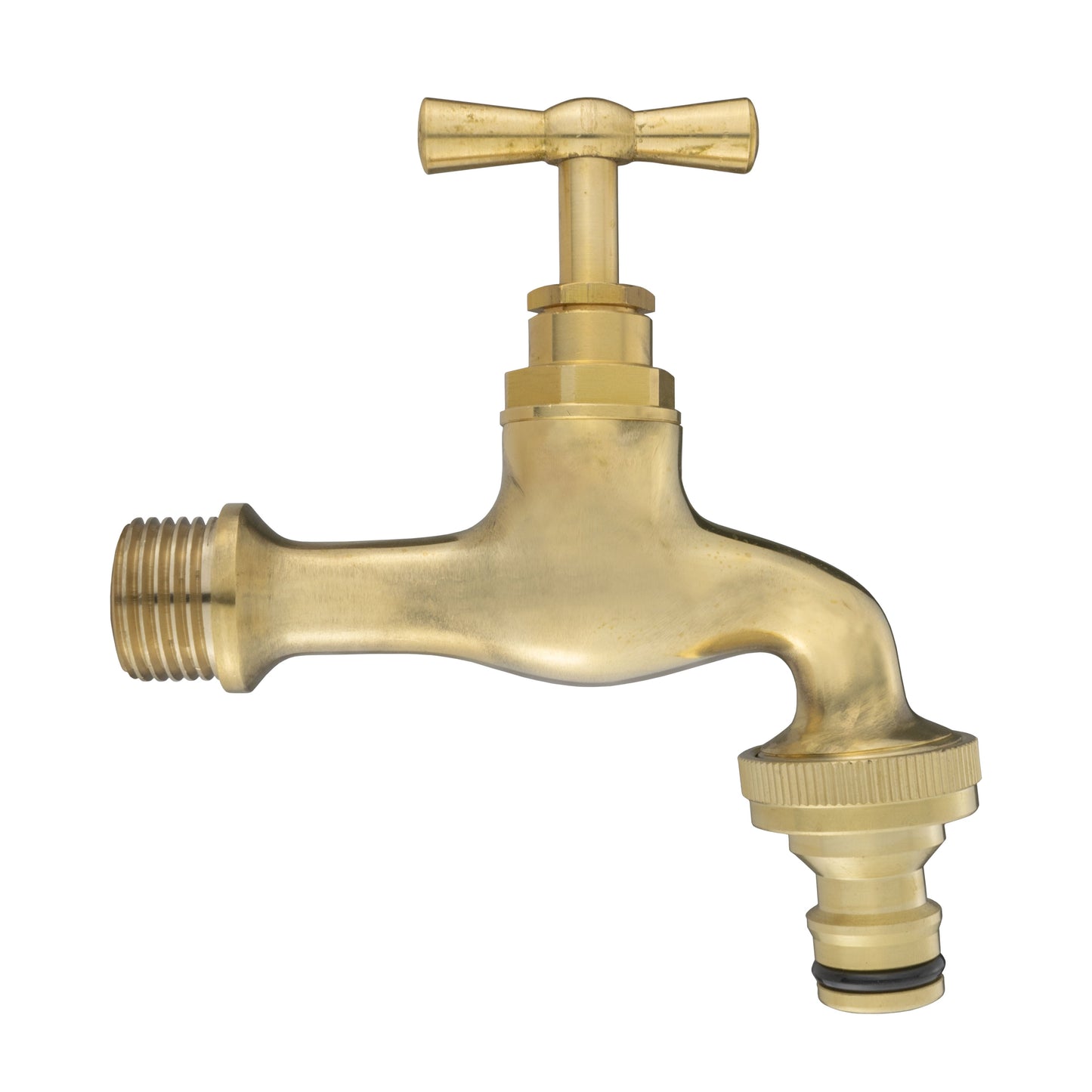 20mm MDPE Wall Flange Set with Polished Brass Bib Tap and Snap-On Fitting