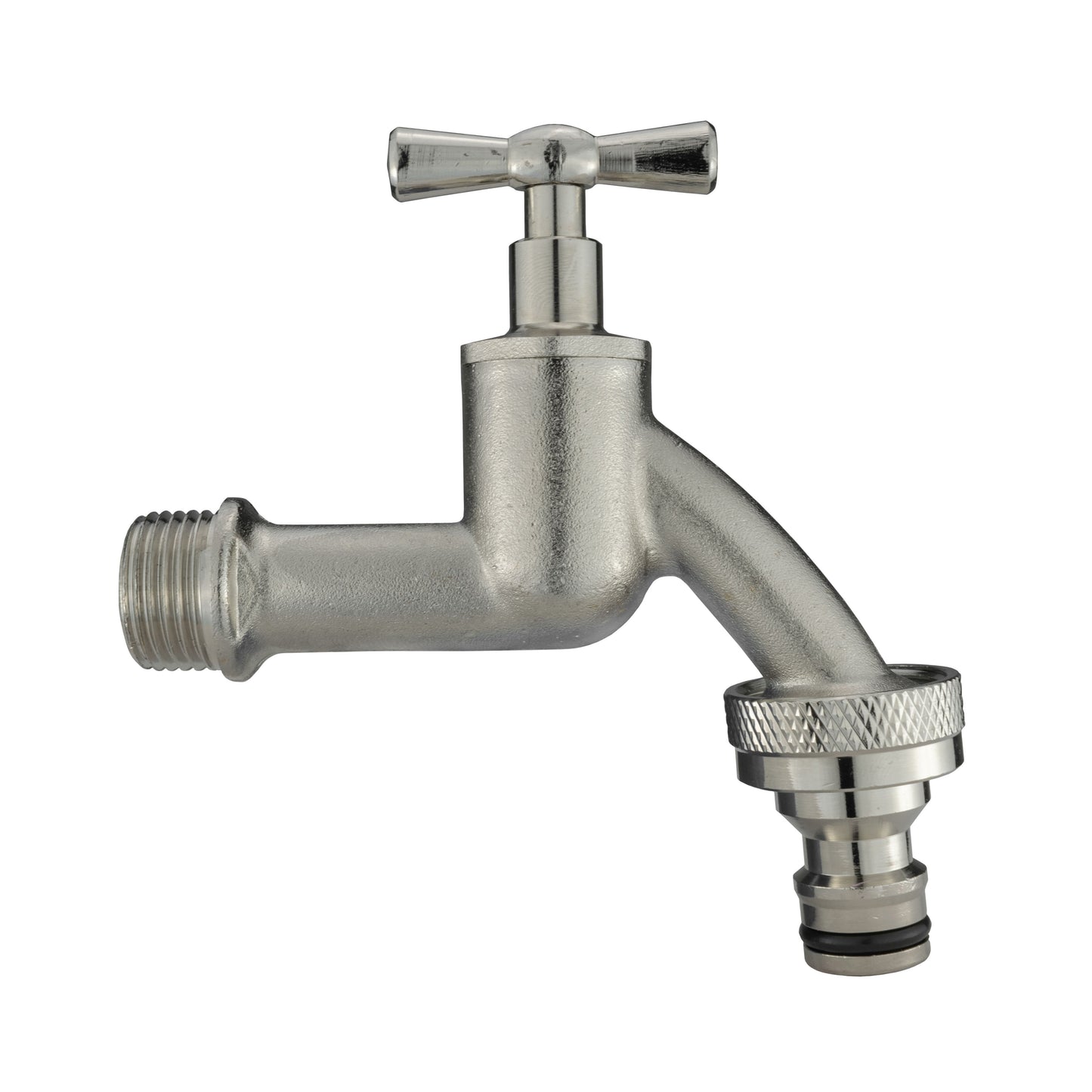 20mm MDPE Wall Flange Set with Nickel Bib Tap and Snap-On Fitting
