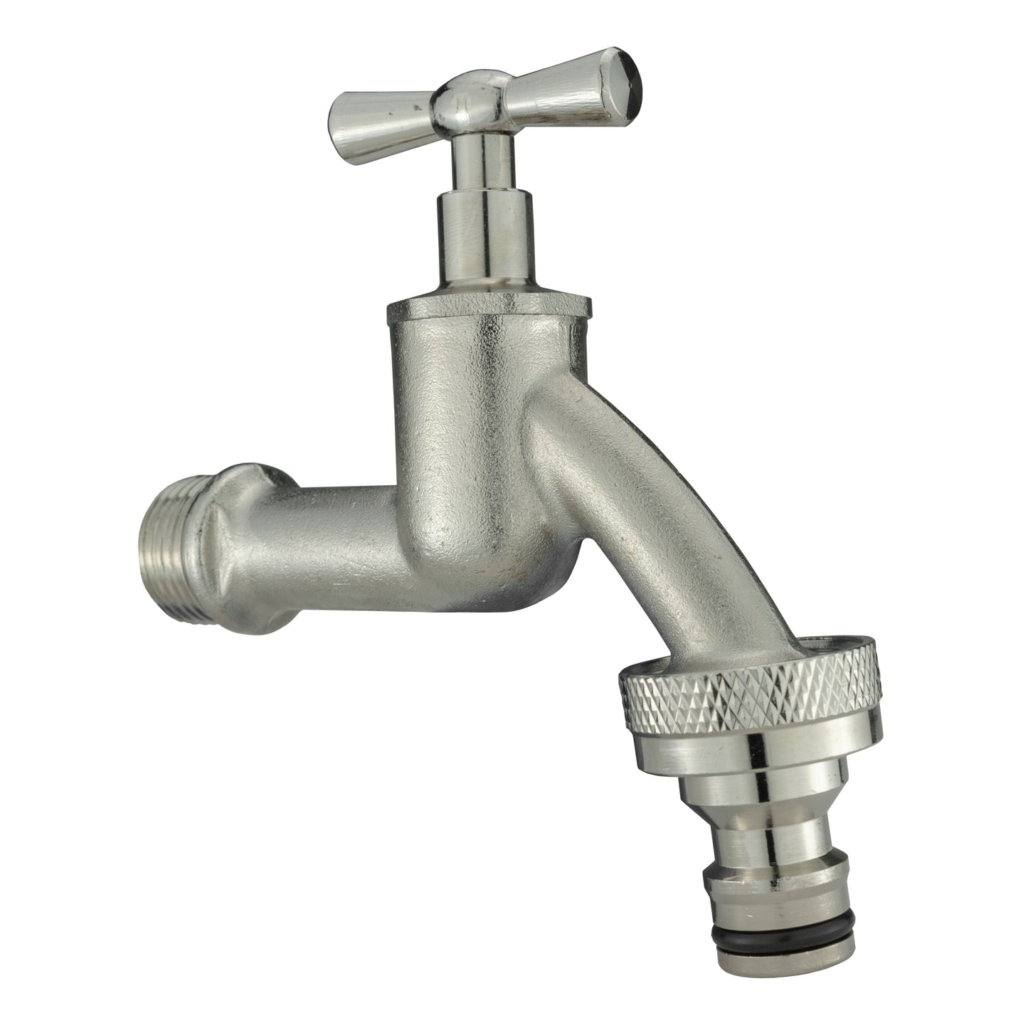 20mm MDPE Wall Flange Set with Nickel Bib Tap and Snap-On Fitting