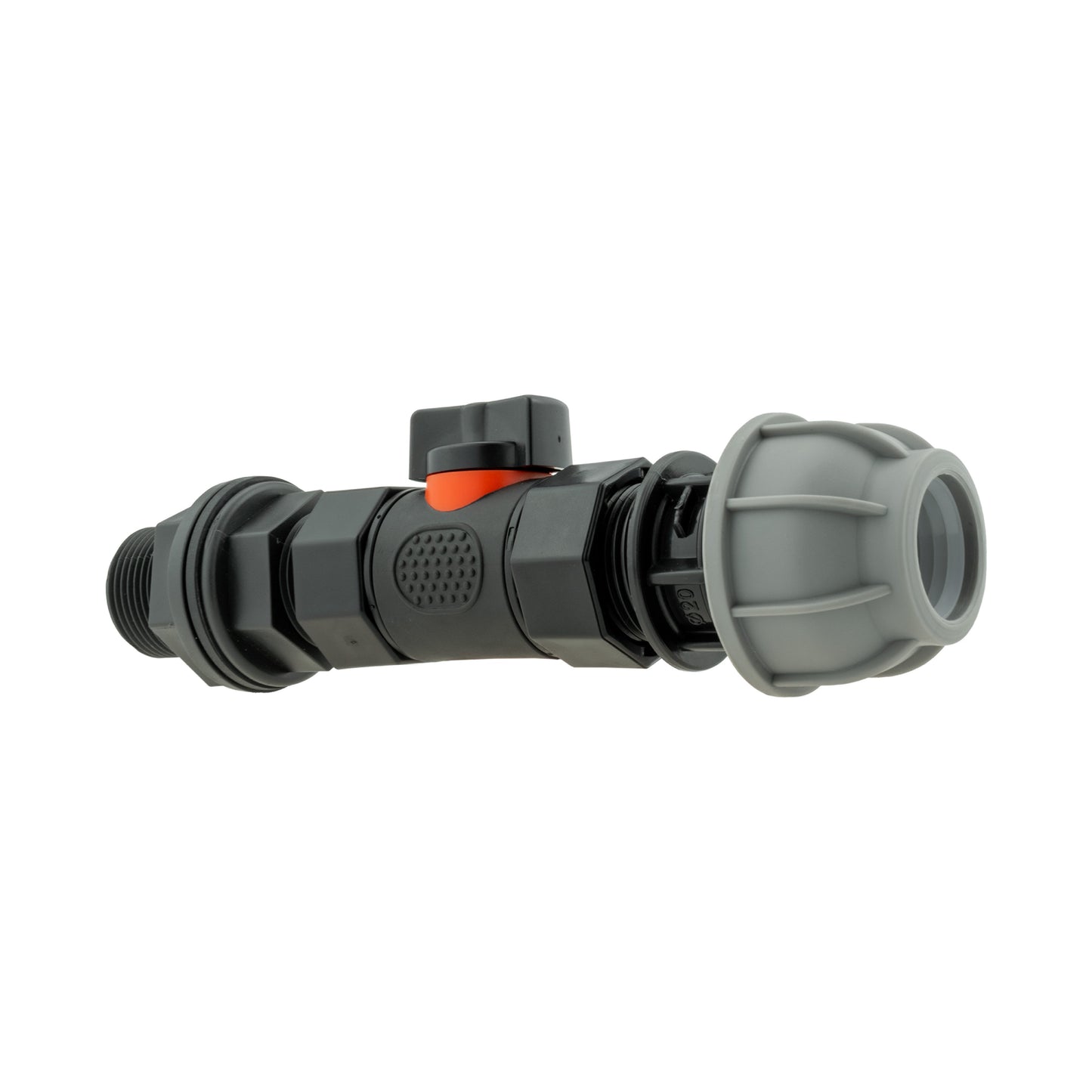 Water Butt Connector 3/4" BSP with In-Line BSPF Valve and 20mm MDPE Straight Connector