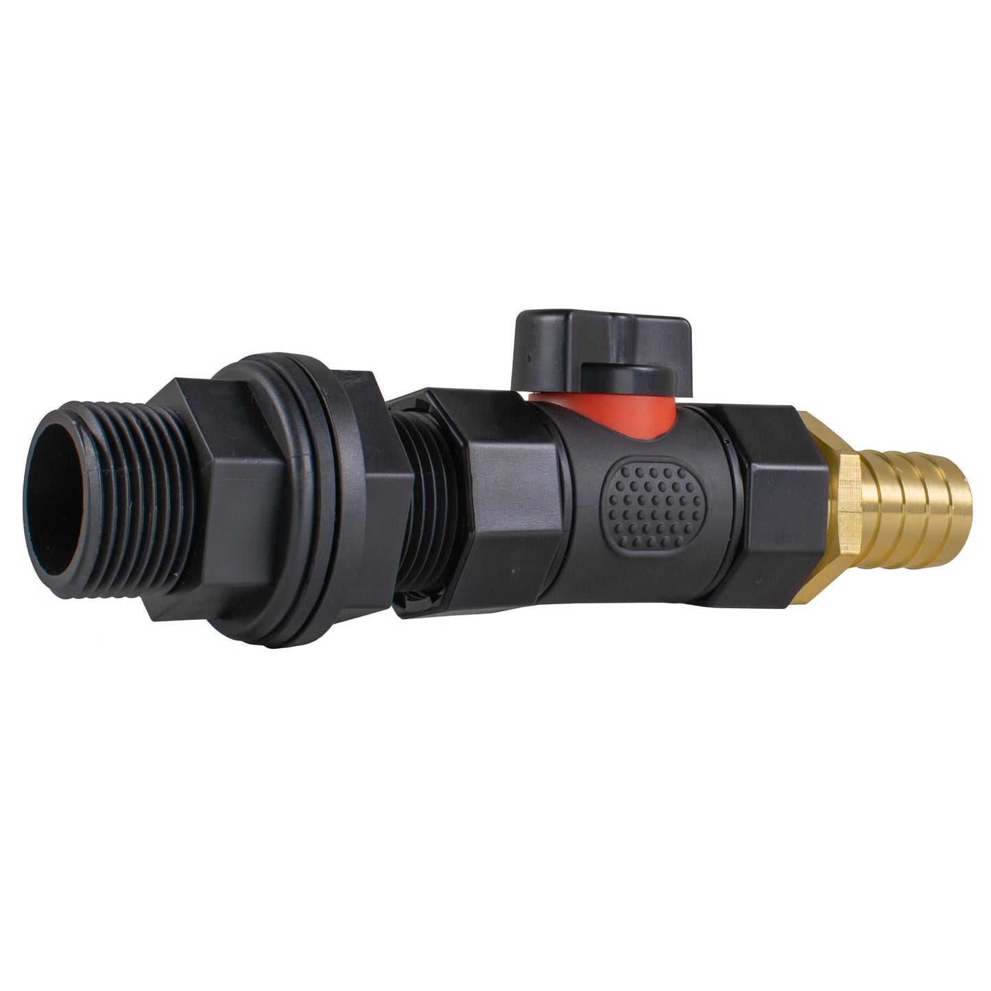 Water Butt Connector 3/4" BSP with In-Line BSPF Valve and 19mm Brass Barbed Fitting
