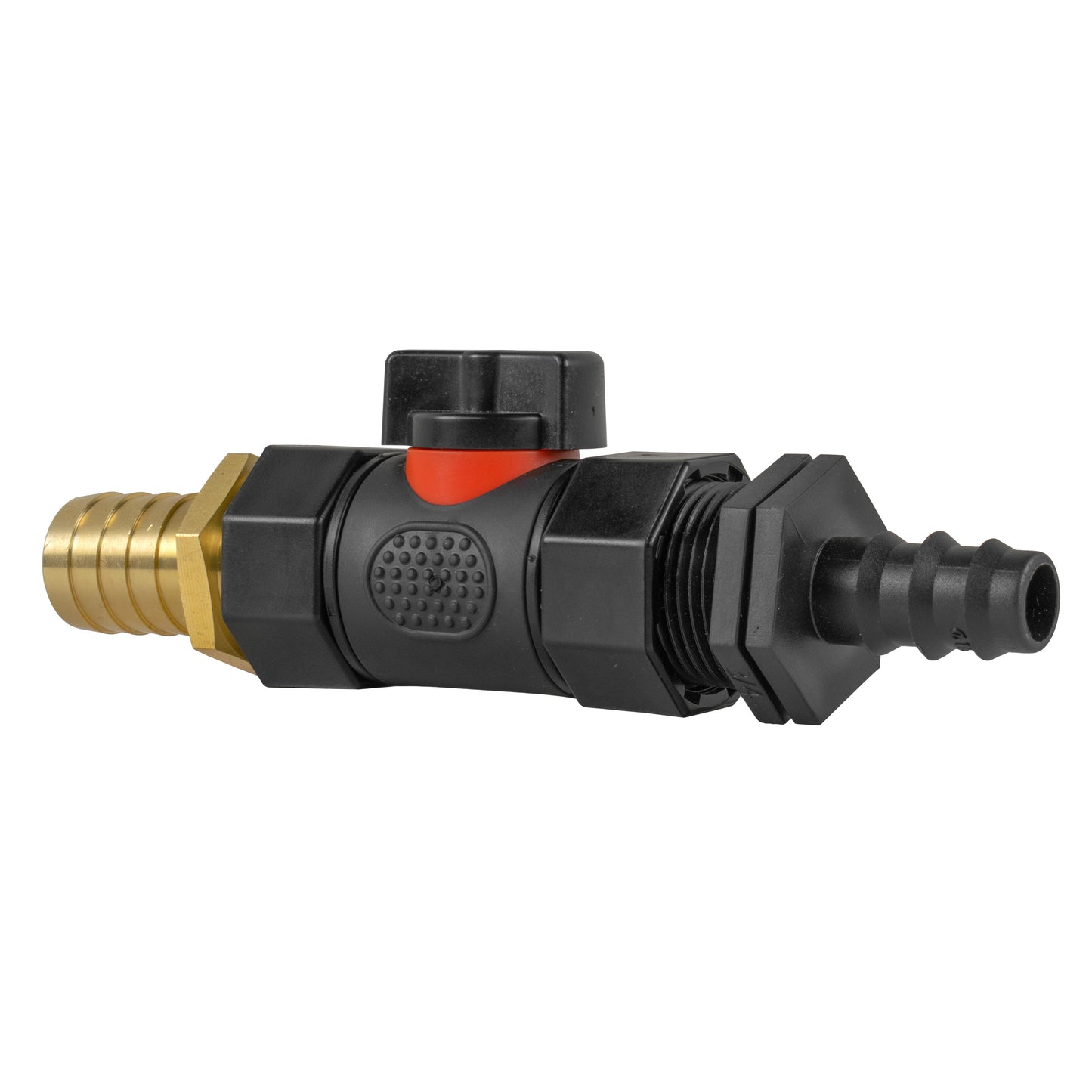 16mm Straight Barbed Connector with Inline BSP Female Valve and 19mm Brass Barb
