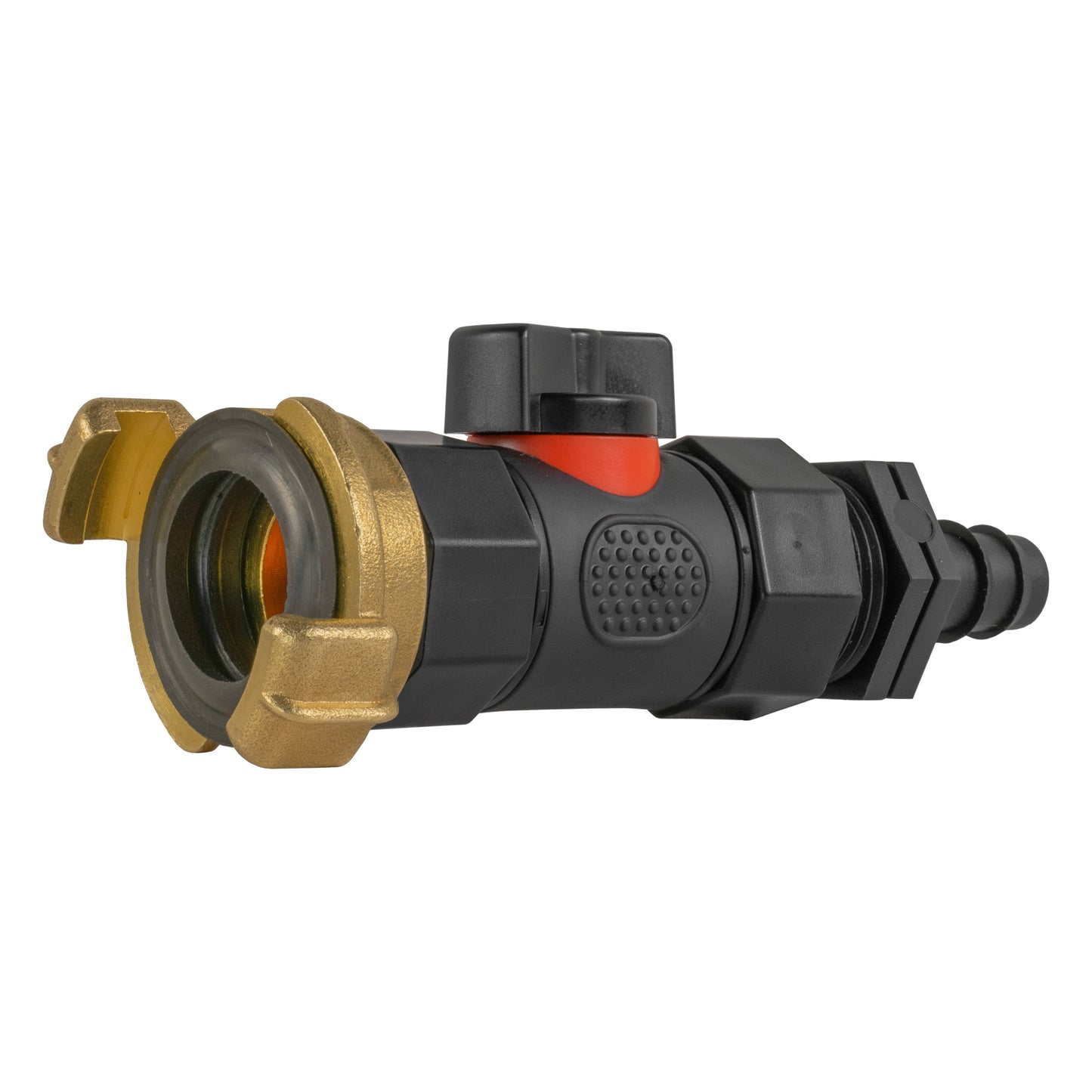 16mm Barbed Straight Connector with In-Line BSPF Valve and Geka Fitting