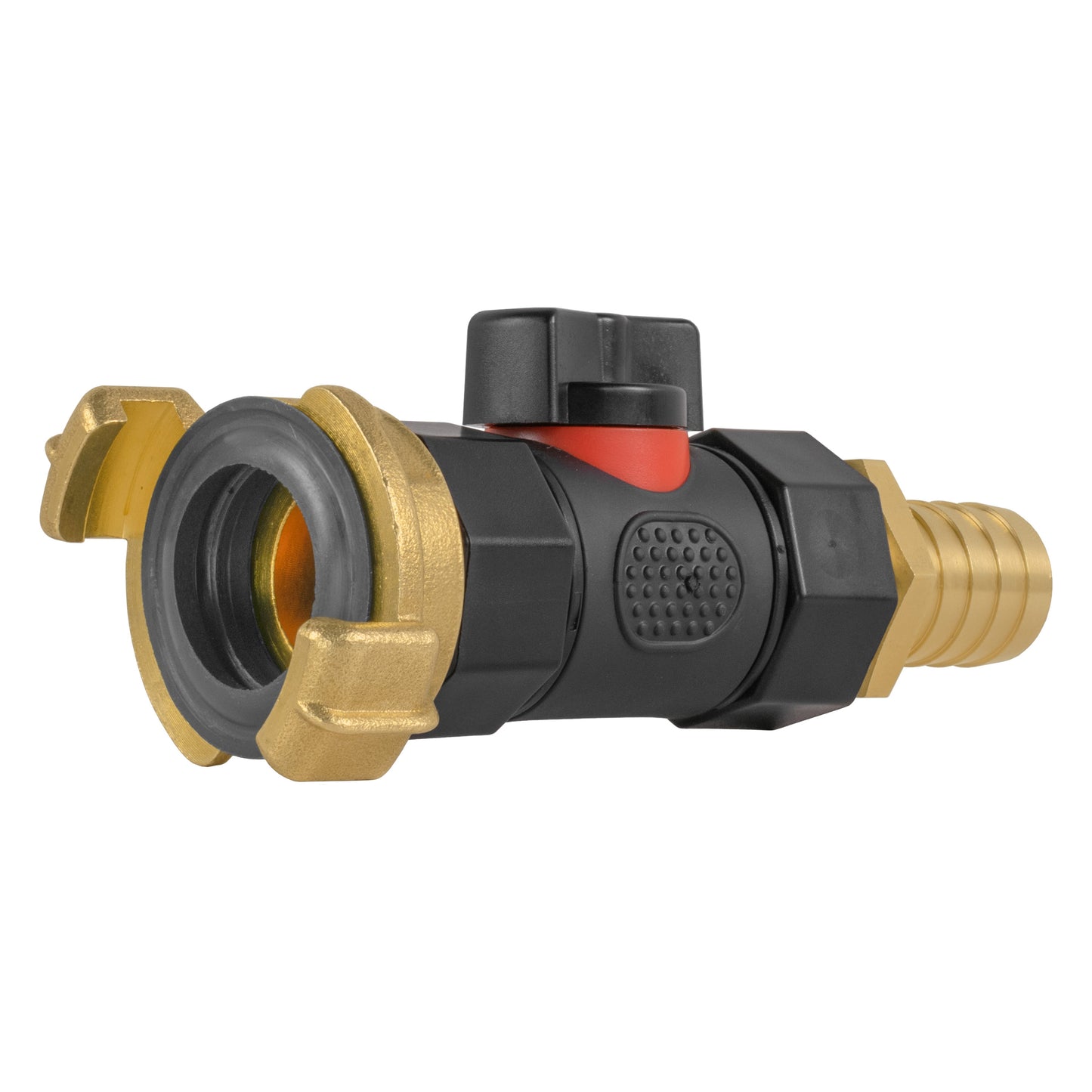 19mm Brass Barb Adapter with In-Line BSPF Valve and Geka Type Coupling