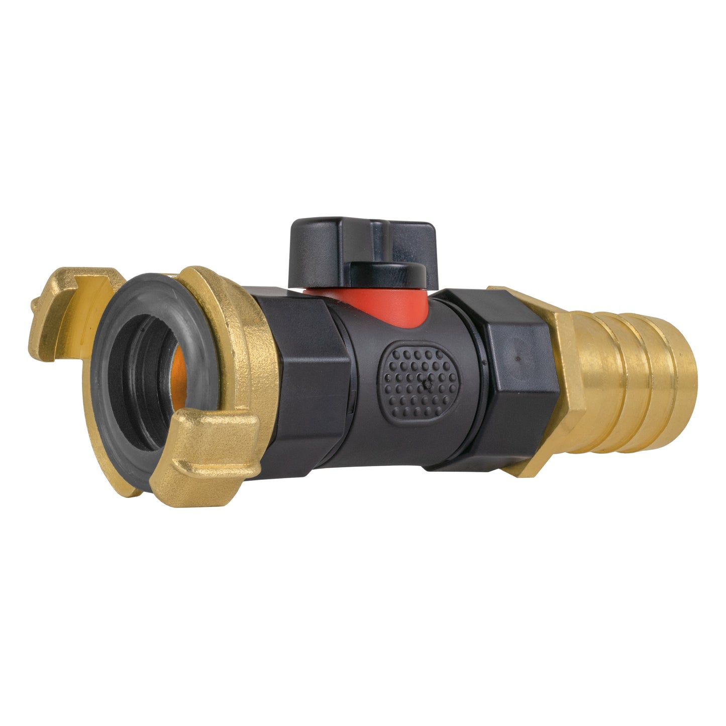 Geka Style Connector with In-Line BSPF Valve and 25mm Brass Hose Joiner