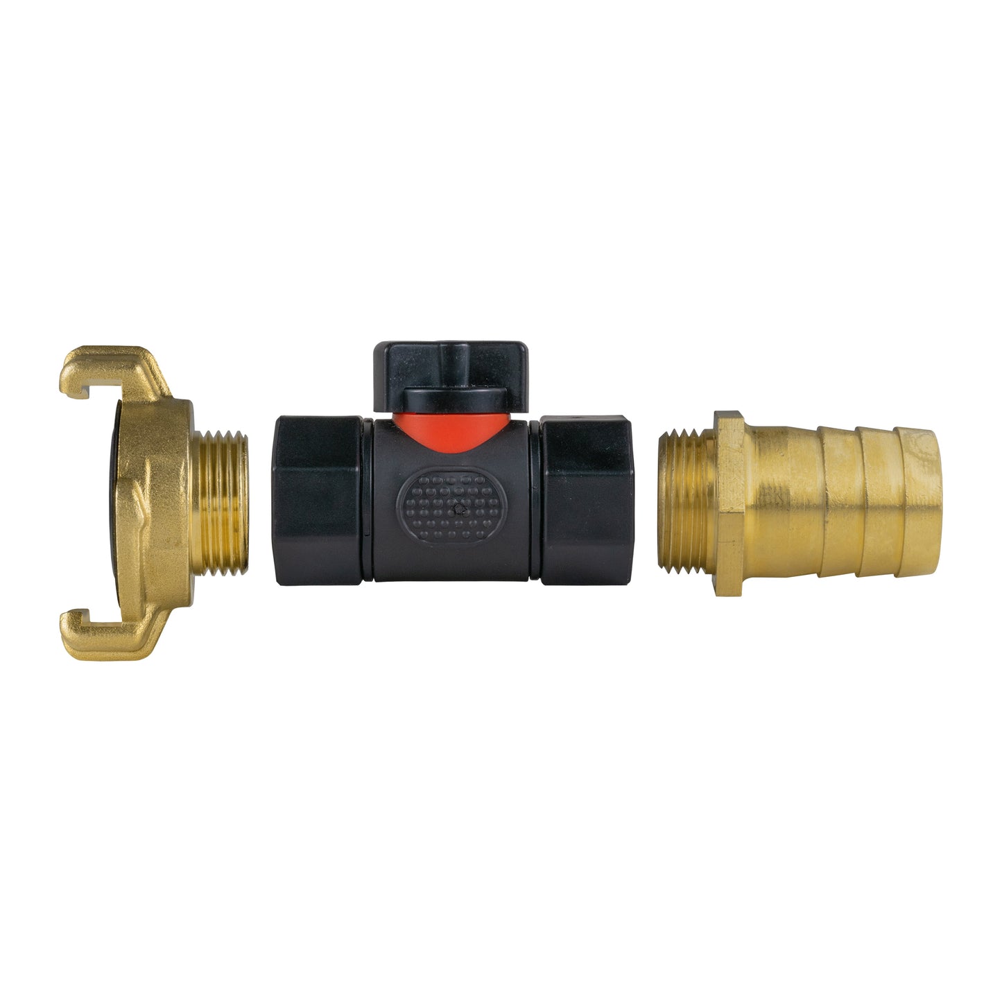 Geka Style Connector with In-Line BSPF Valve and 25mm Brass Hose Joiner