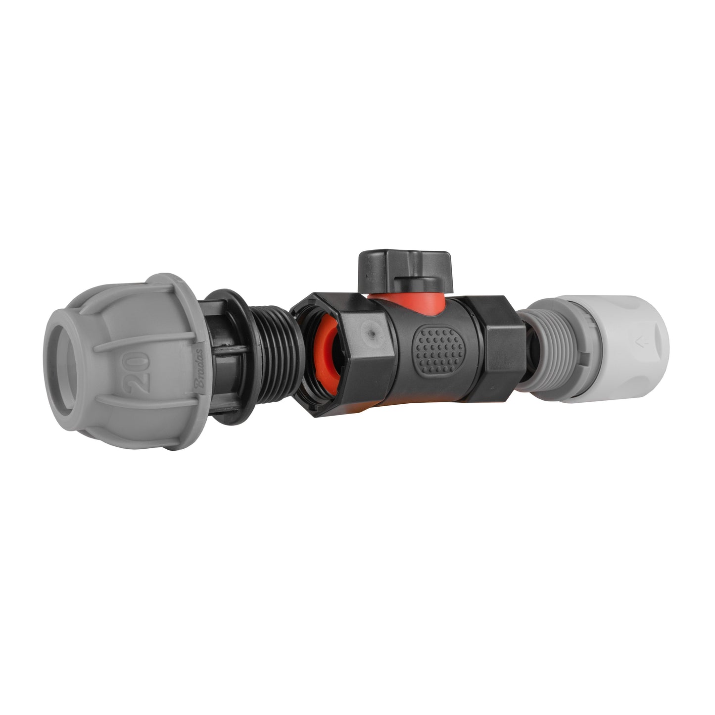 WL Hose Connector with In-Line BSPF Valve and 20mm MDPE Straight Fitting