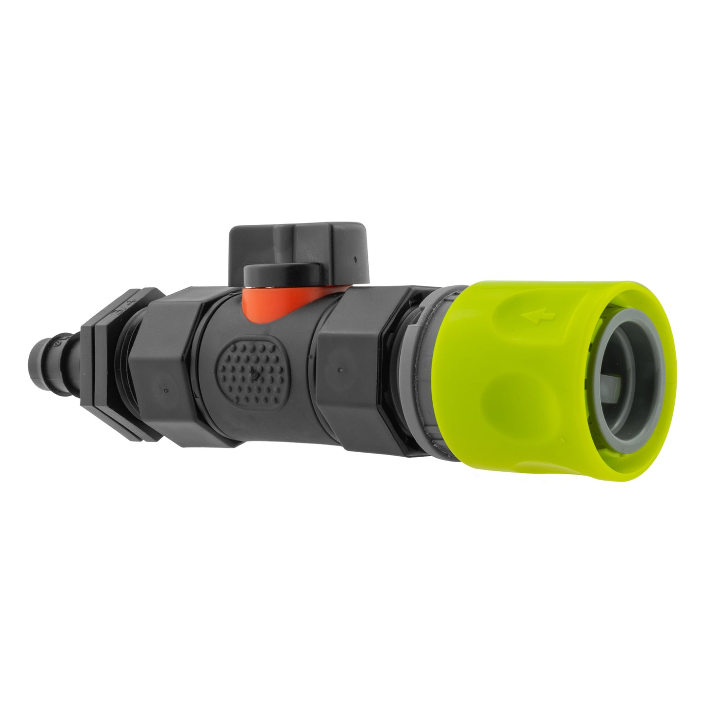 Lime Hose Connector with BSPF In-Line Valve and 16mm Barbed Straight Fitting