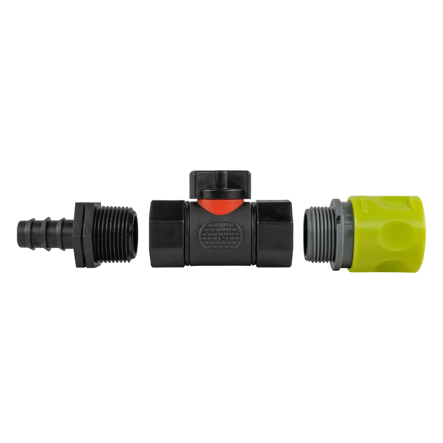 Lime Hose Connector with BSPF In-Line Valve and 16mm Barbed Straight Fitting